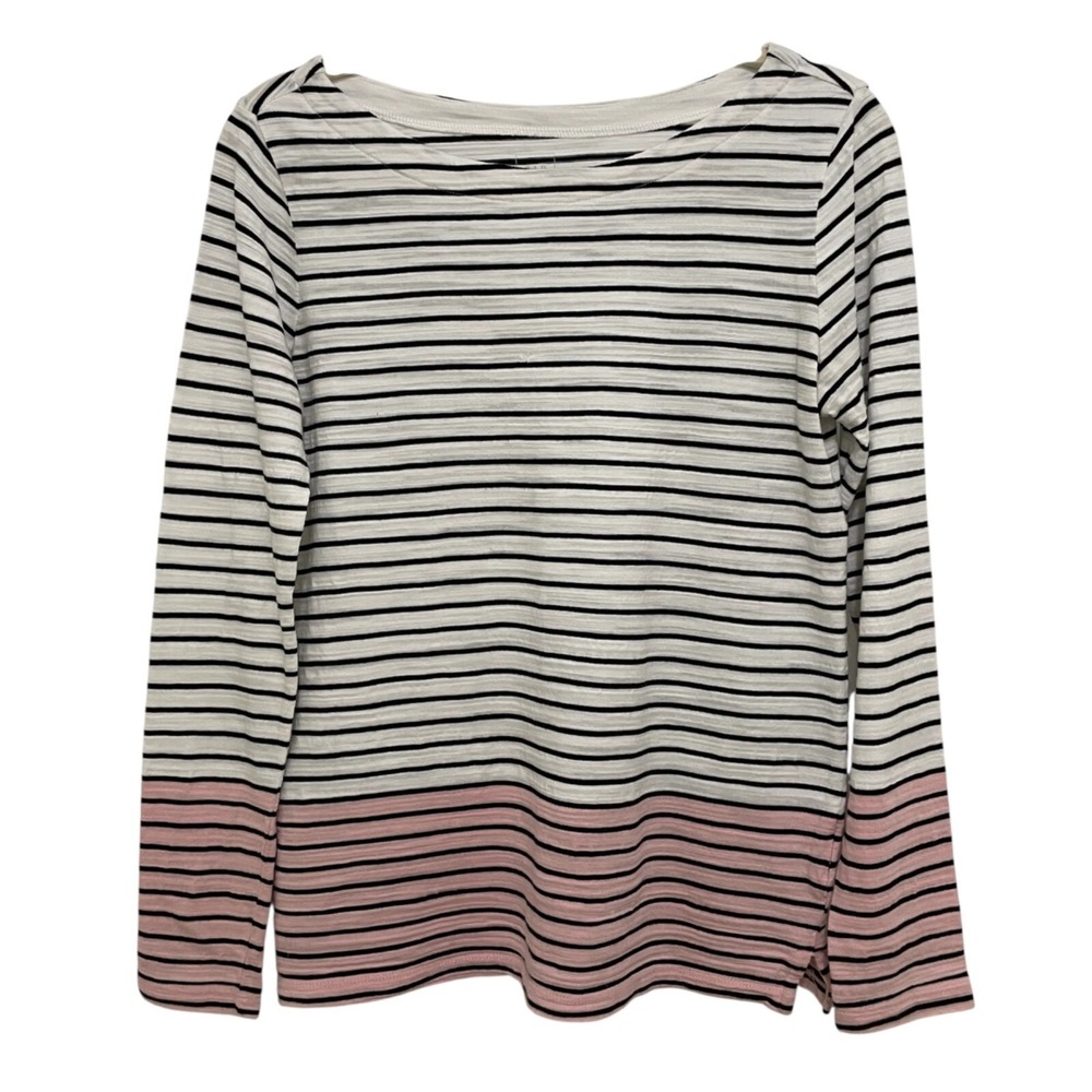 Gap Long Sleeve Top Womens Small White Black Pink Striped Cotton Slub Tee